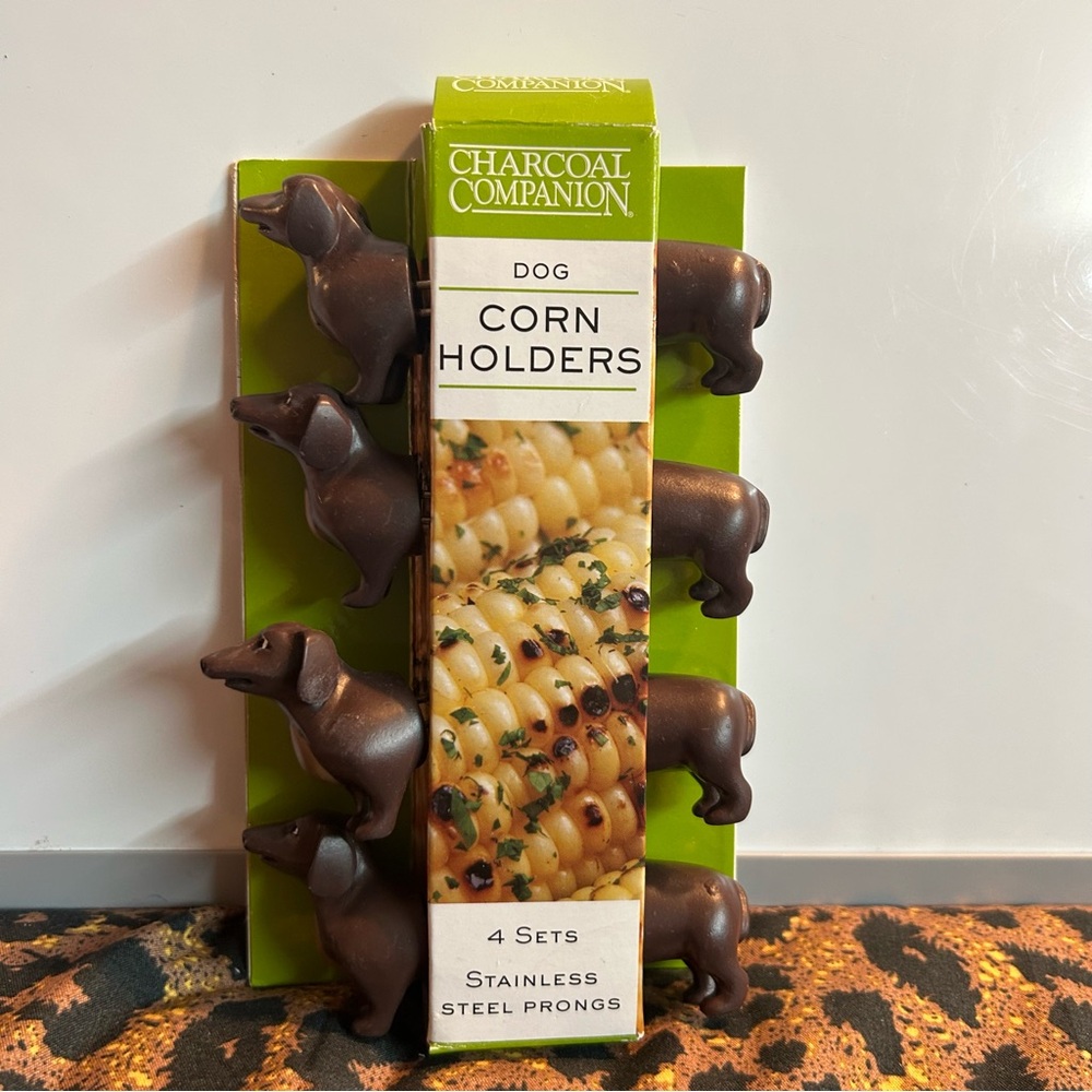 Charcoal Company brown Weiner/Dashhound dog corn holders 4 stainless steel